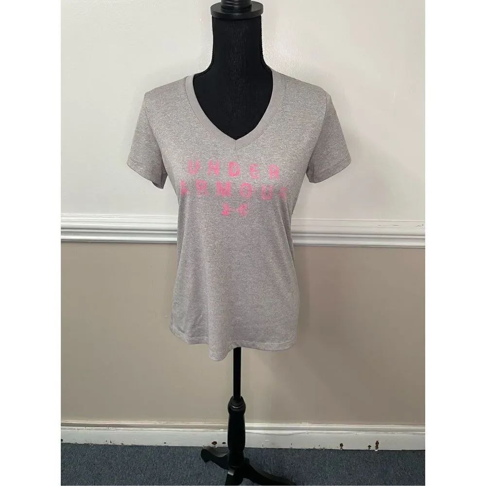 Under Armour Heatgear Light Grey Loose Fit V-neck Short Sleeve Tee Size Small